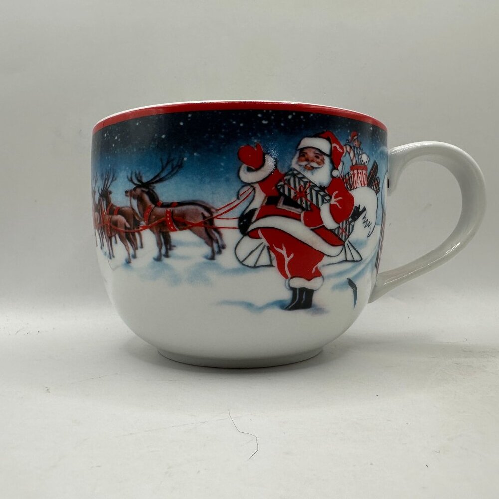 Harry & David Ceramic Santa & Reindeer Holiday Mug Microwave & Dishwasher Safe